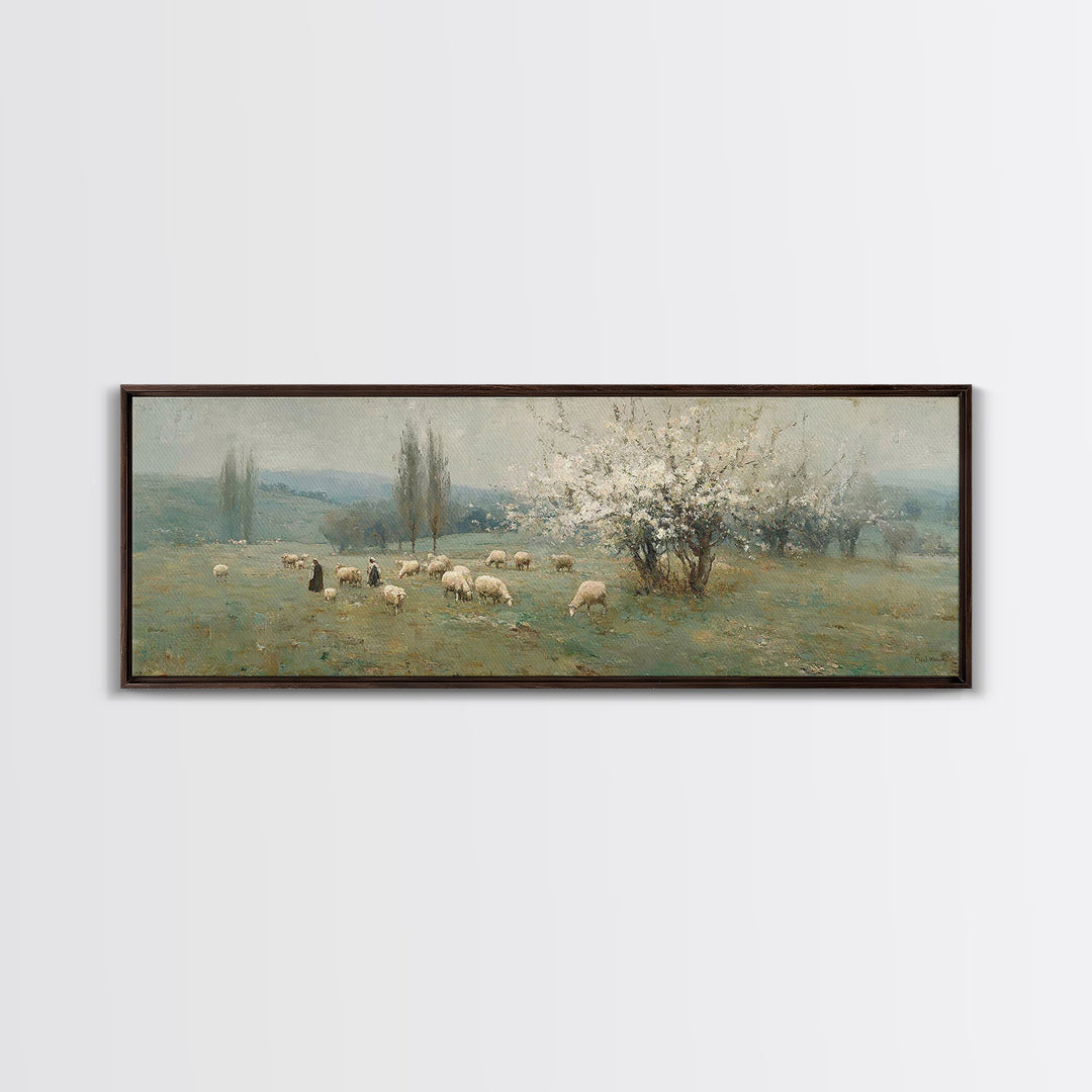 Pasture Of Grace – Framed Canvas Print – Panoramic Art – Christian Wall Art – Christian Art Canvas – Jesus Painting – Christian Christmas A