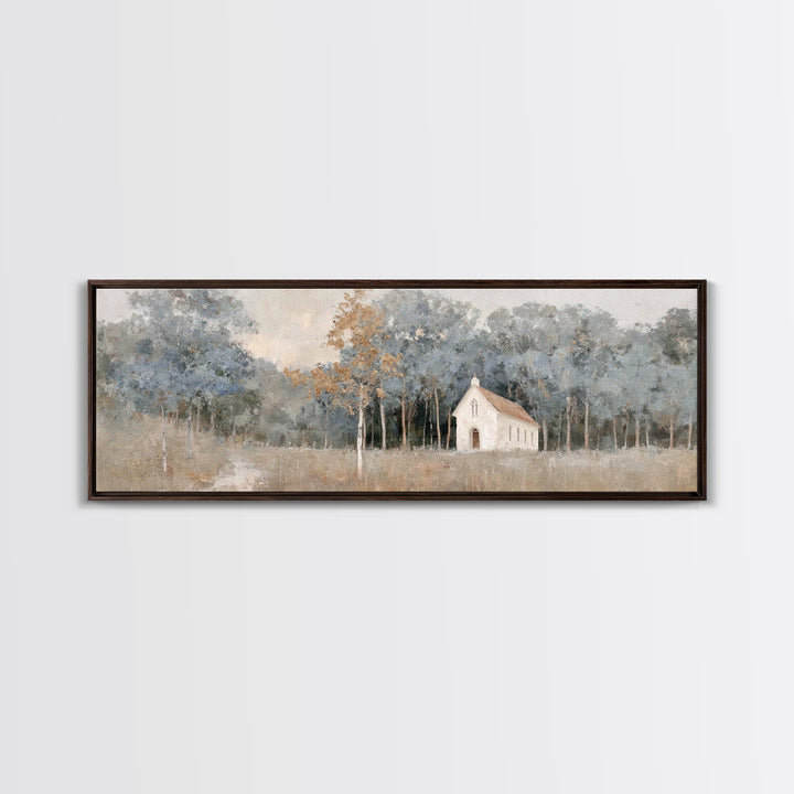 Haven Among Trees, Framed Canvas Print, Panoramic Art, Christian Wall Art, Christian Art Canvas, Christian Christmas Art, Christian Paintin