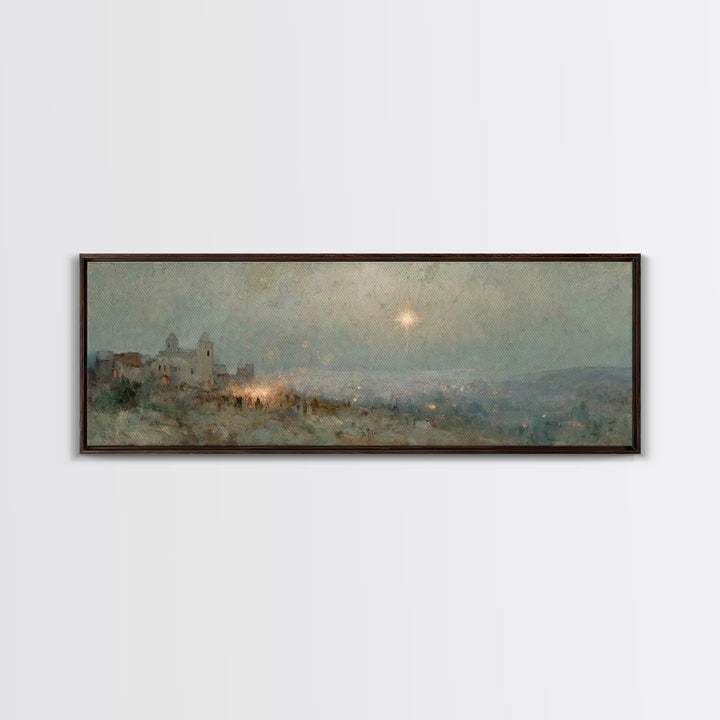 Bethlehem Night Sky | Framed Canvas Print | Christmas Art | Panoramic Painting | Christian Wall Art | Christian Art Canvas | Christian Chri