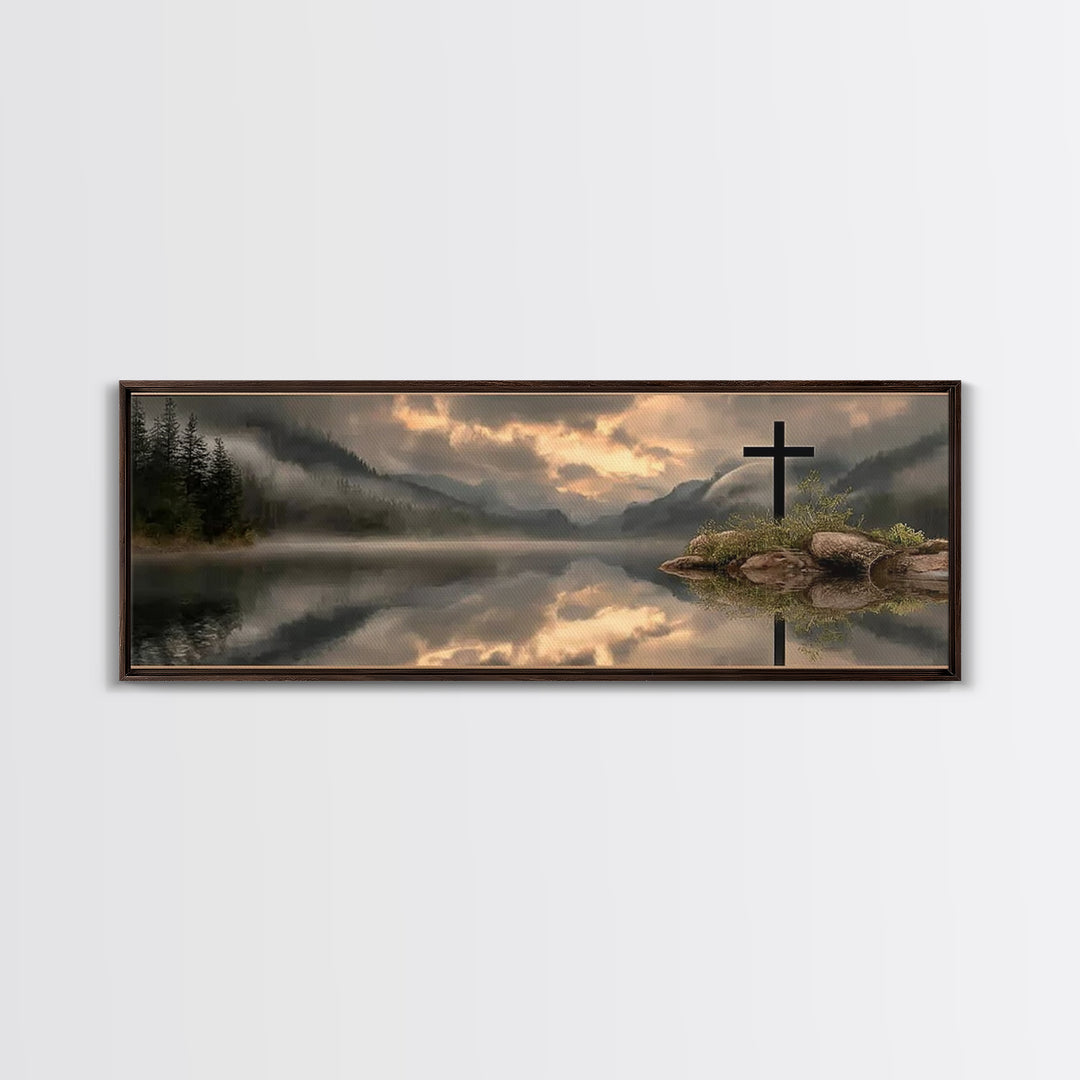 Dawn Of Mercy, Framed Canvas Print, Christian Wall Art, Panoramic Print, Christian Art Canvas, Jesus Painting, Christian Christmas Art