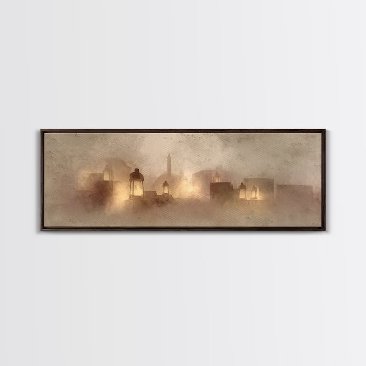 City Of Gentle Lamps – Framed Canvas Print – Christian Wall Art – Panoramic Art – Christian Art Canvas – Christian Christmas Art – Christia