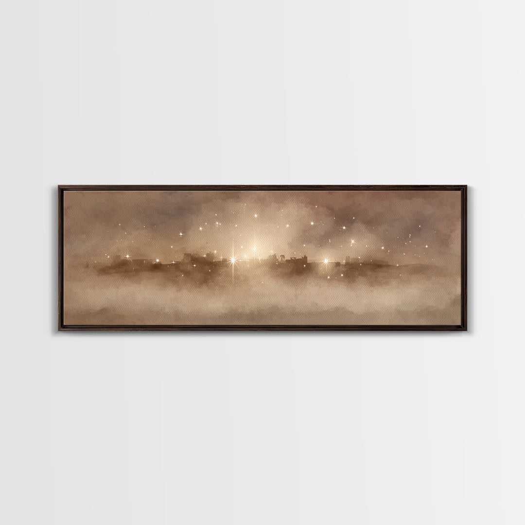City Of Holy Light – Framed Canvas Print – Christian Art – Panoramic Frame – Christmas Art – Christian Christmas Art – Christian Art Canvas