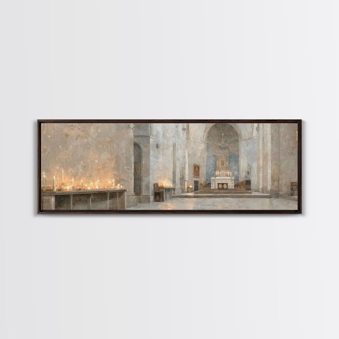 Holy Quiet Evening | Framed Canvas Print | Christian Art Canvas | Panoramic Frame | Christmas Art | Christian Wall Art | Christian Decor