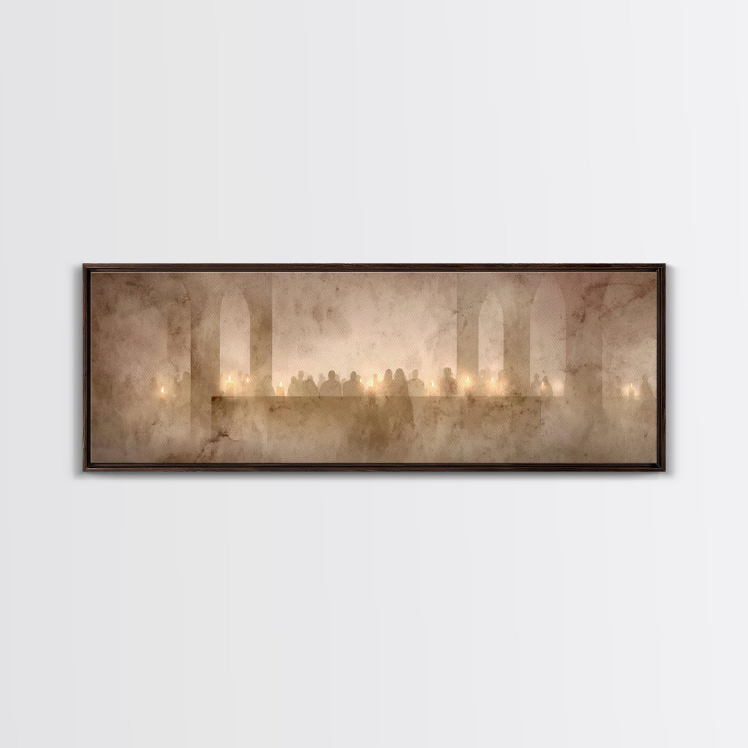 Candlelit Devotion, Framed Canvas Print, Christian Wall Art, Panoramic Wall Art, Christmas Art, Christian Art Canvas, Christian Decorations