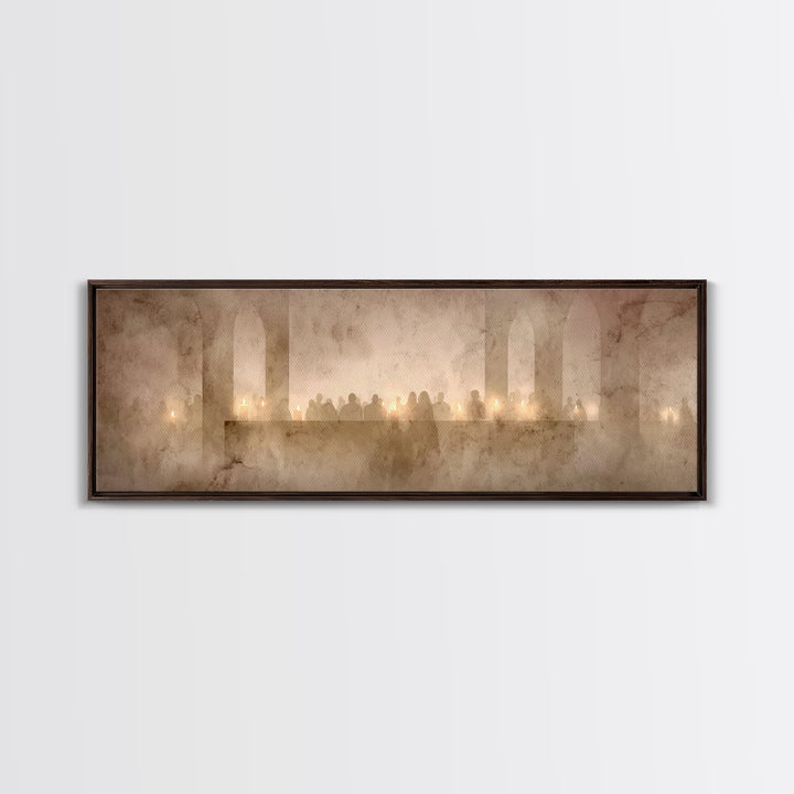 Candlelit Devotion, Framed Canvas Print, Christian Wall Art, Panoramic Wall Art, Christmas Art, Christian Art Canvas, Christian Decorations