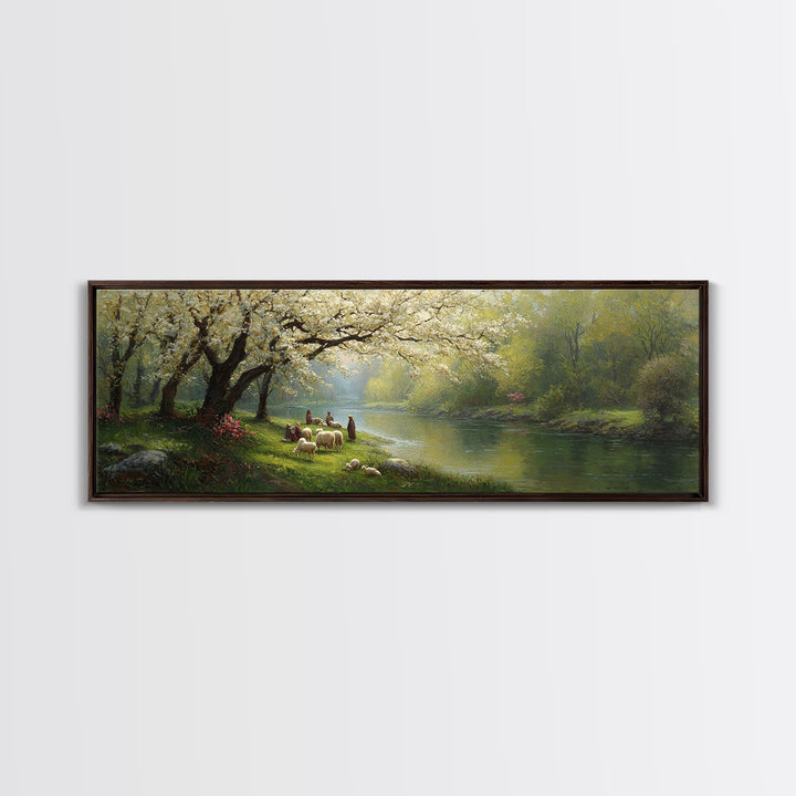 Blossoms Of Guidance, Framed Canvas Print, Christian Art Canvas, Panoramic Art, Jesus Painting, Christian Wall Art, Christian Gift
