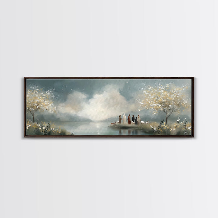 Springtime Shepherd Light – Framed Canvas Print – Christian Art Canvas – Panoramic Frame – Christian Wall Art – Jesus Painting – Christian