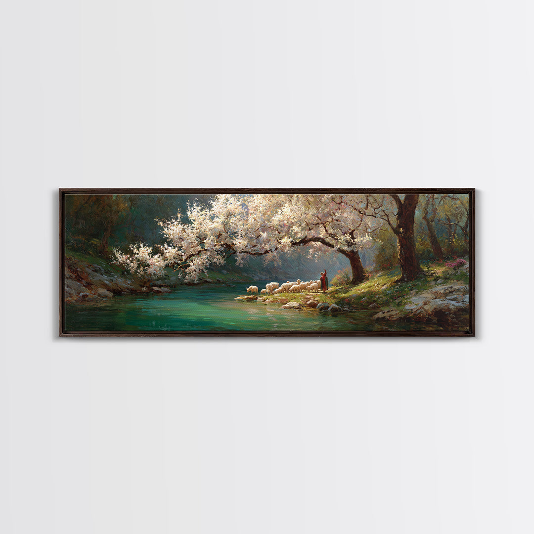 Under Blossoming Mercy – Framed Canvas Print – Christian Art Canvas – Panoramic Painting – Christian Wall Art – Jesus Painting – Christian