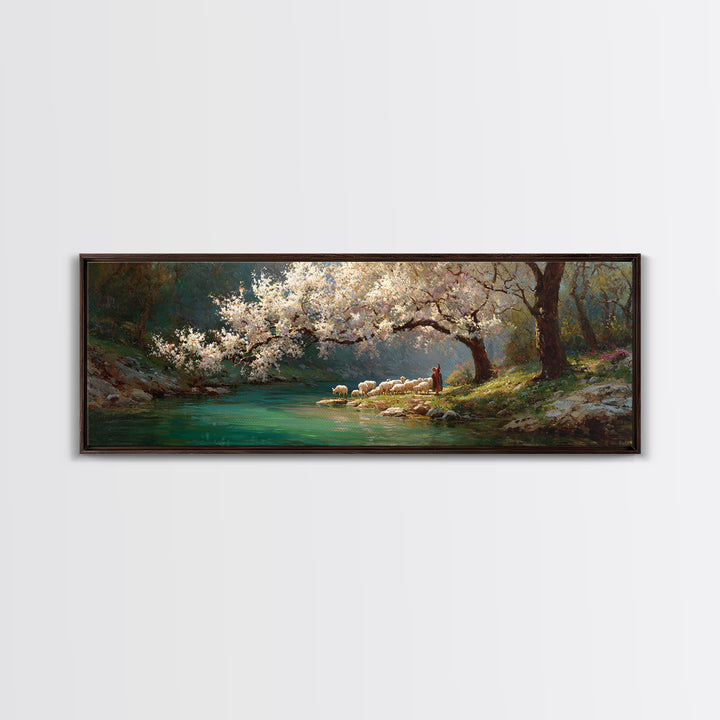 Under Blossoming Mercy – Framed Canvas Print – Christian Art Canvas – Panoramic Painting – Christian Wall Art – Jesus Painting – Christian