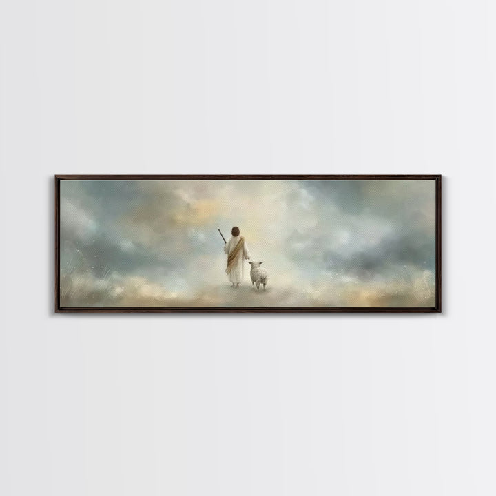 Riverside Flock Peace | Framed Canvas Print | Christian Wall Art | Christian Art Canvas | Extra Wide Art | Jesus Painting | Christian Gift