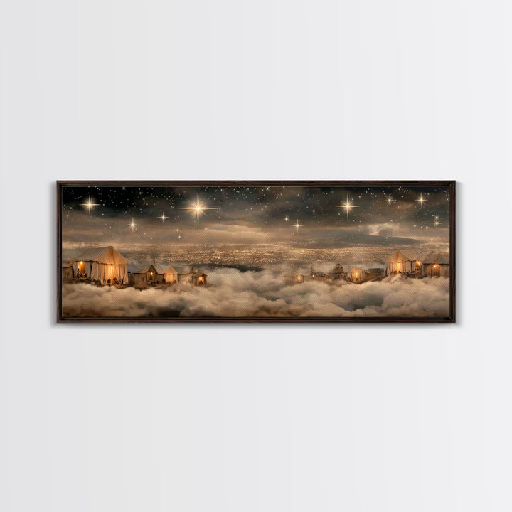 Holy Night Sky, Framed Canvas Print, Christian Art Canvas, Panoramic Painting, Christmas Wall Art, Christian Gift Ideas, Modern Christian A