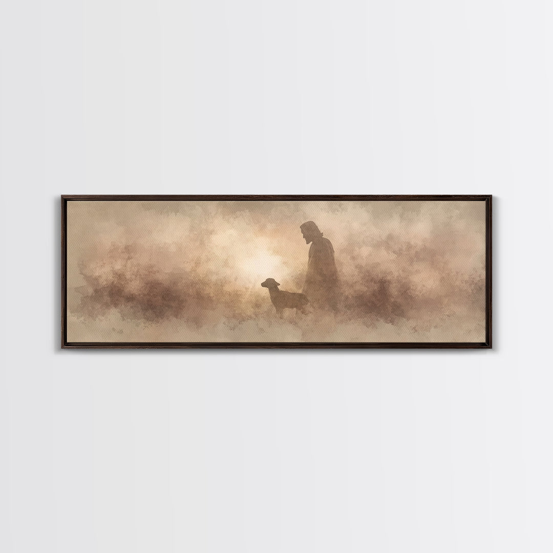 Lamb Of Morning Light, Framed Canvas Print, Christian Art Canvas, Panoramic Art, Jesus Painting, Christian Wall Art, Christian Gift