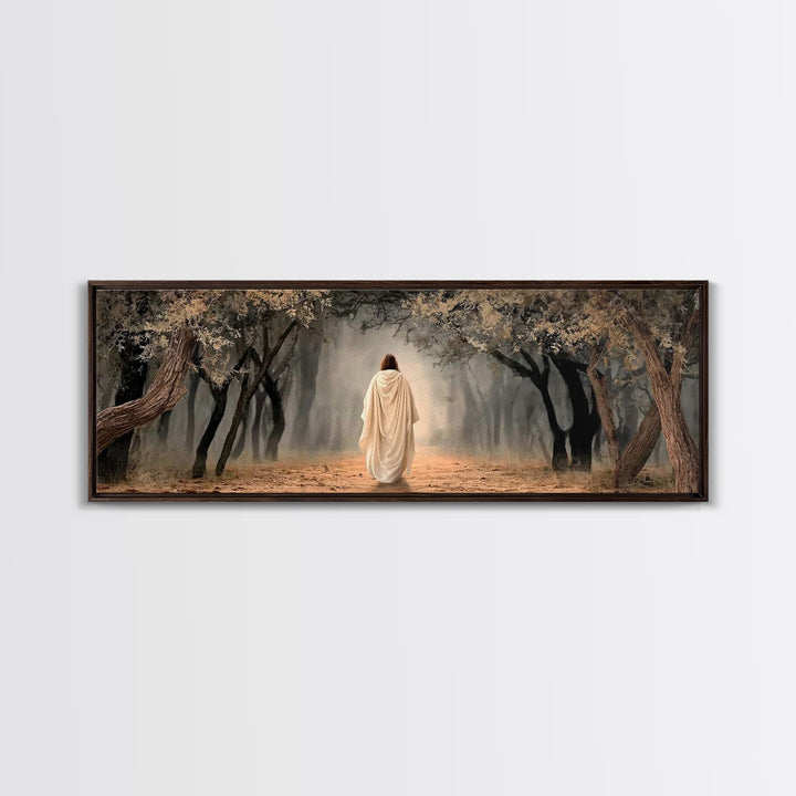 Sacred Woodland Path | Framed Canvas Print | Christian Art Canvas | Jesus Painting | Panoramic Wall Art | Christian Art Work | Christian Ch