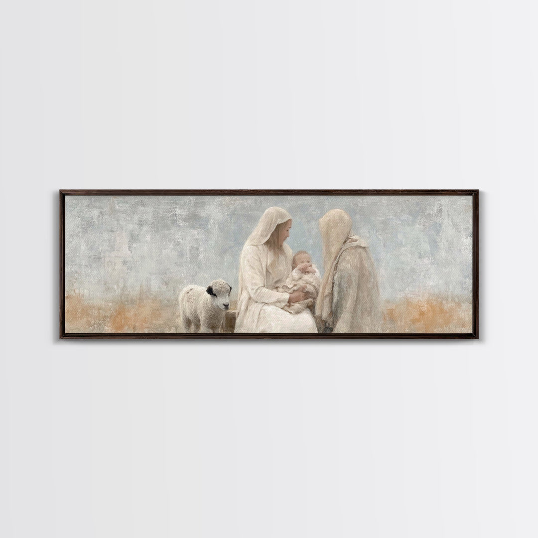Winter Nativity | Framed Canvas Print | Christian Christmas Art | Christian Wall Art | Panoramic Painting | Christian Decor | Christian Gif