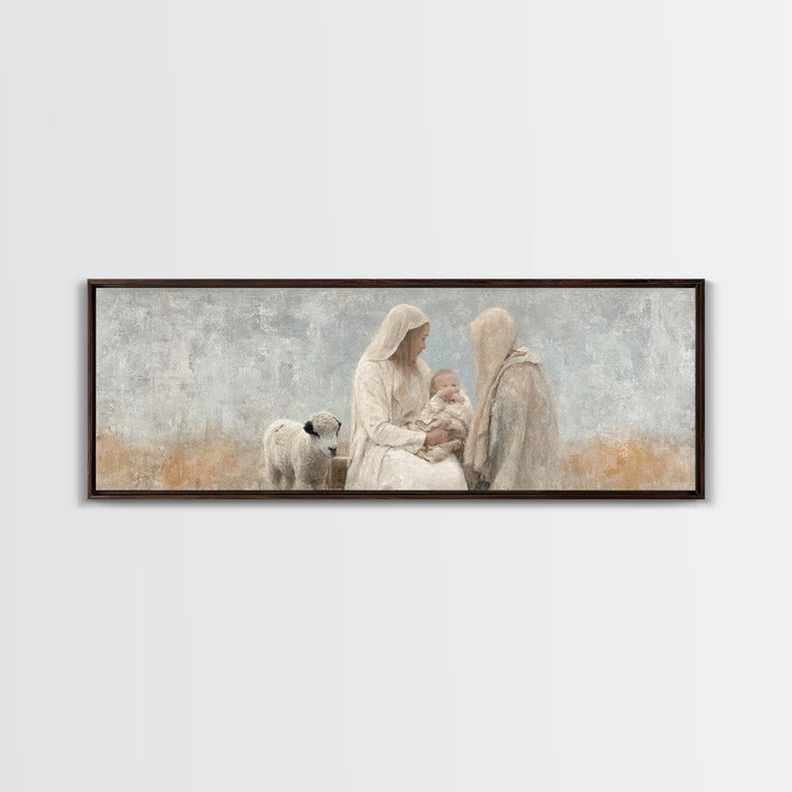 Winter Nativity | Framed Canvas Print | Christian Christmas Art | Christian Wall Art | Panoramic Painting | Christian Decor | Christian Gif