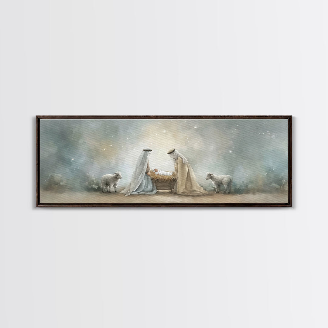 Humble Light – Framed Canvas Print – Christian Wall Art – Christmas Art – Panoramic Painting – Christian Decor – Christmas Canvas Wall Art