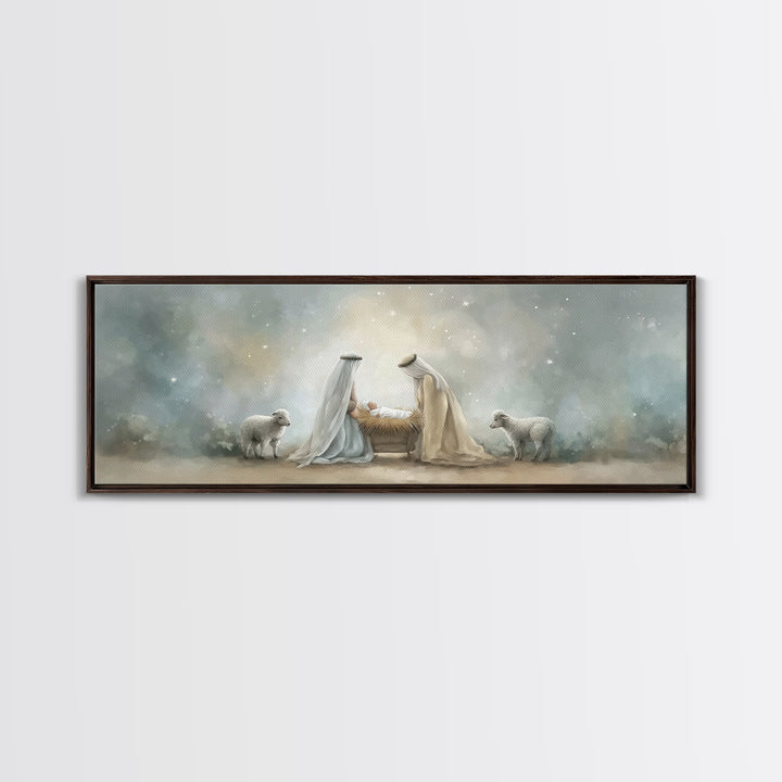 Humble Light – Framed Canvas Print – Christian Wall Art – Christmas Art – Panoramic Painting – Christian Decor – Christmas Canvas Wall Art