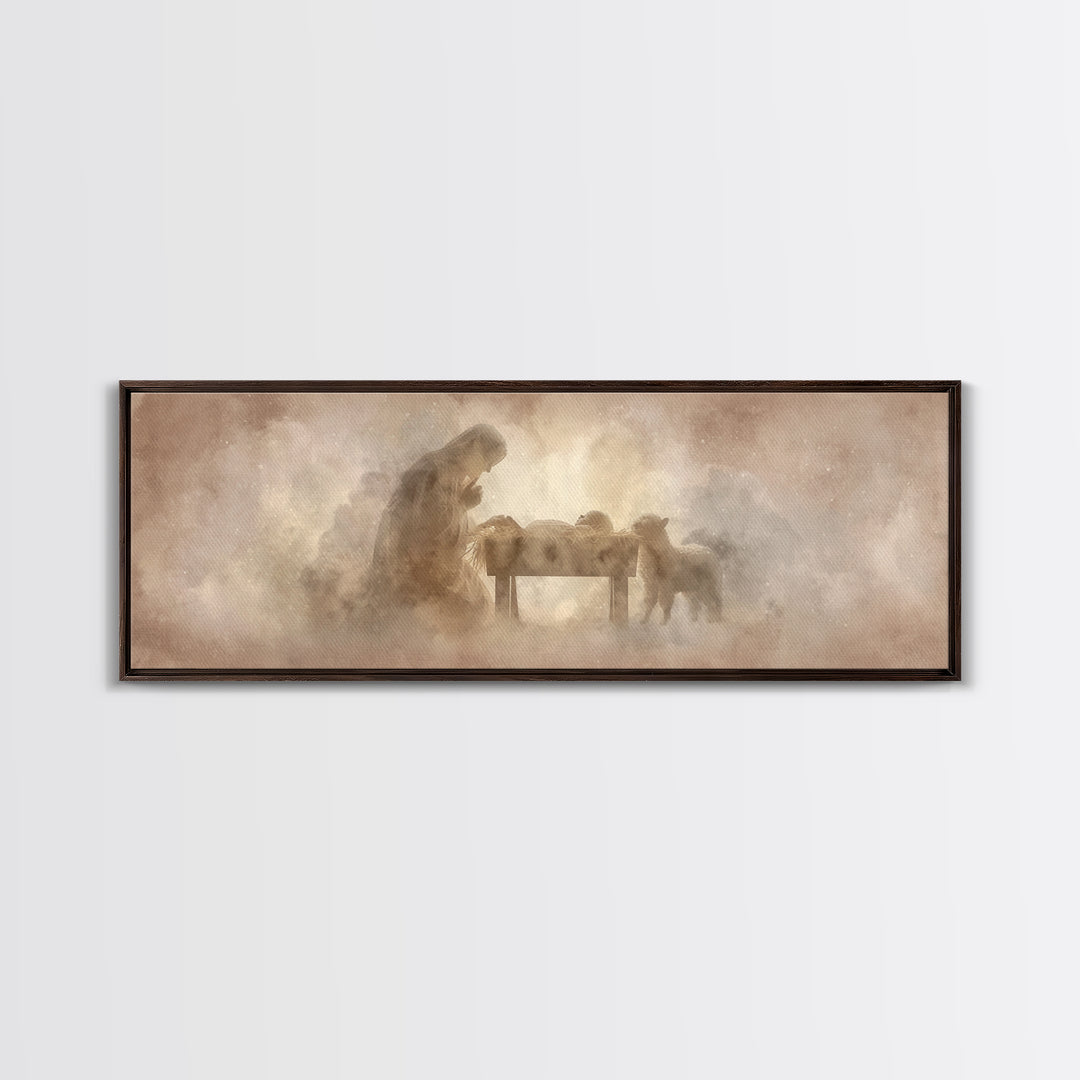 Sacred Stillness, Framed Canvas Print, Christian Art Canvas, Christian Wall Art, Panoramic Art, Jesus Painting, Christian Christmas Decor