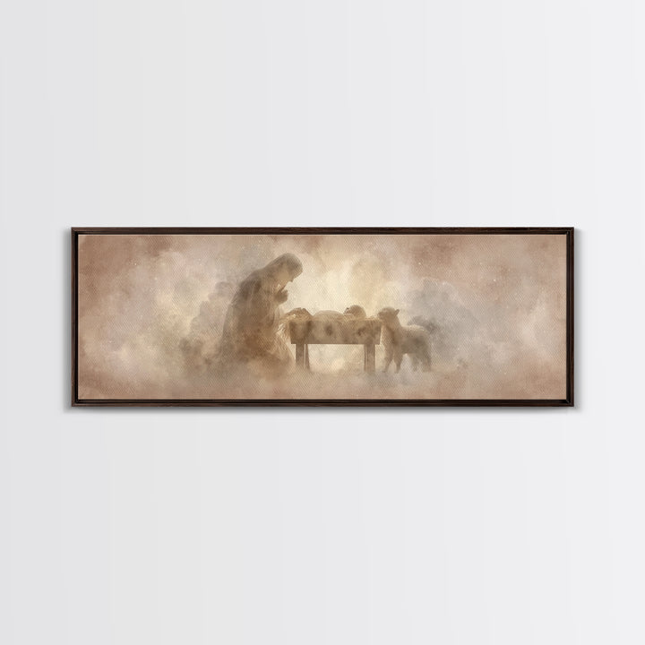 Sacred Stillness, Framed Canvas Print, Christian Art Canvas, Christian Wall Art, Panoramic Art, Jesus Painting, Christian Christmas Decor
