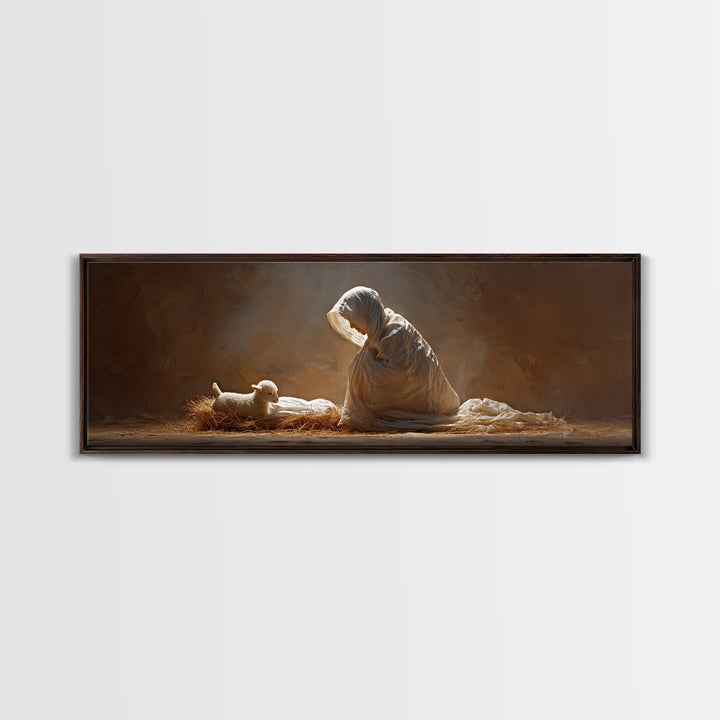Manger Blessing | Framed Canvas Print | Christian Wall Art | Christmas Art | Panoramic Wall Art | Christian Art Canvas | Christian Christma