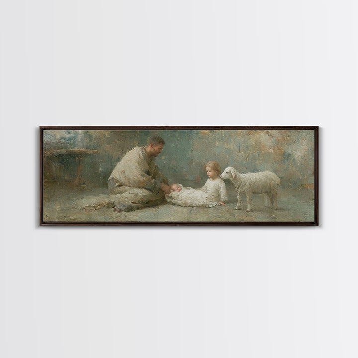 Shepherd’s Welcome – Framed Canvas Print – Christian Wall Art – Christmas Art – Panoramic Print – Christian Art Canvas – Christian Gift Ide