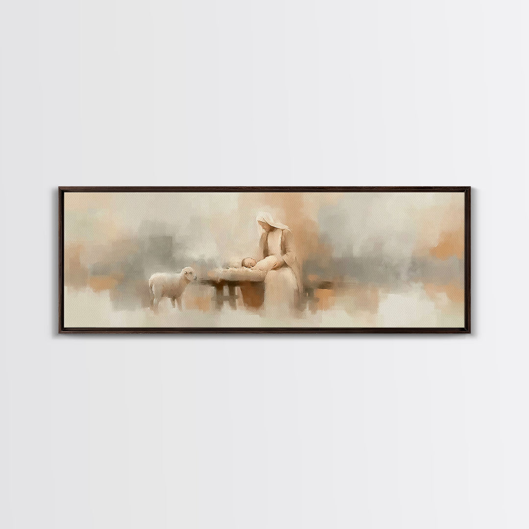Gentle Manger Light – Framed Canvas Print – Panoramic Art – Christian Wall Art – Christian Art Canvas – Christmas Art – Christian Decor
