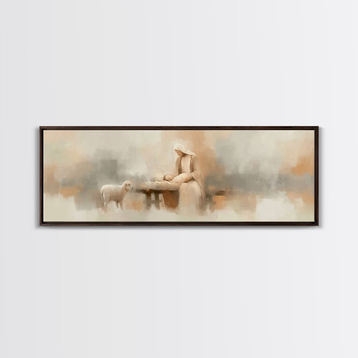 Gentle Manger Light – Framed Canvas Print – Panoramic Art – Christian Wall Art – Christian Art Canvas – Christmas Art – Christian Decor