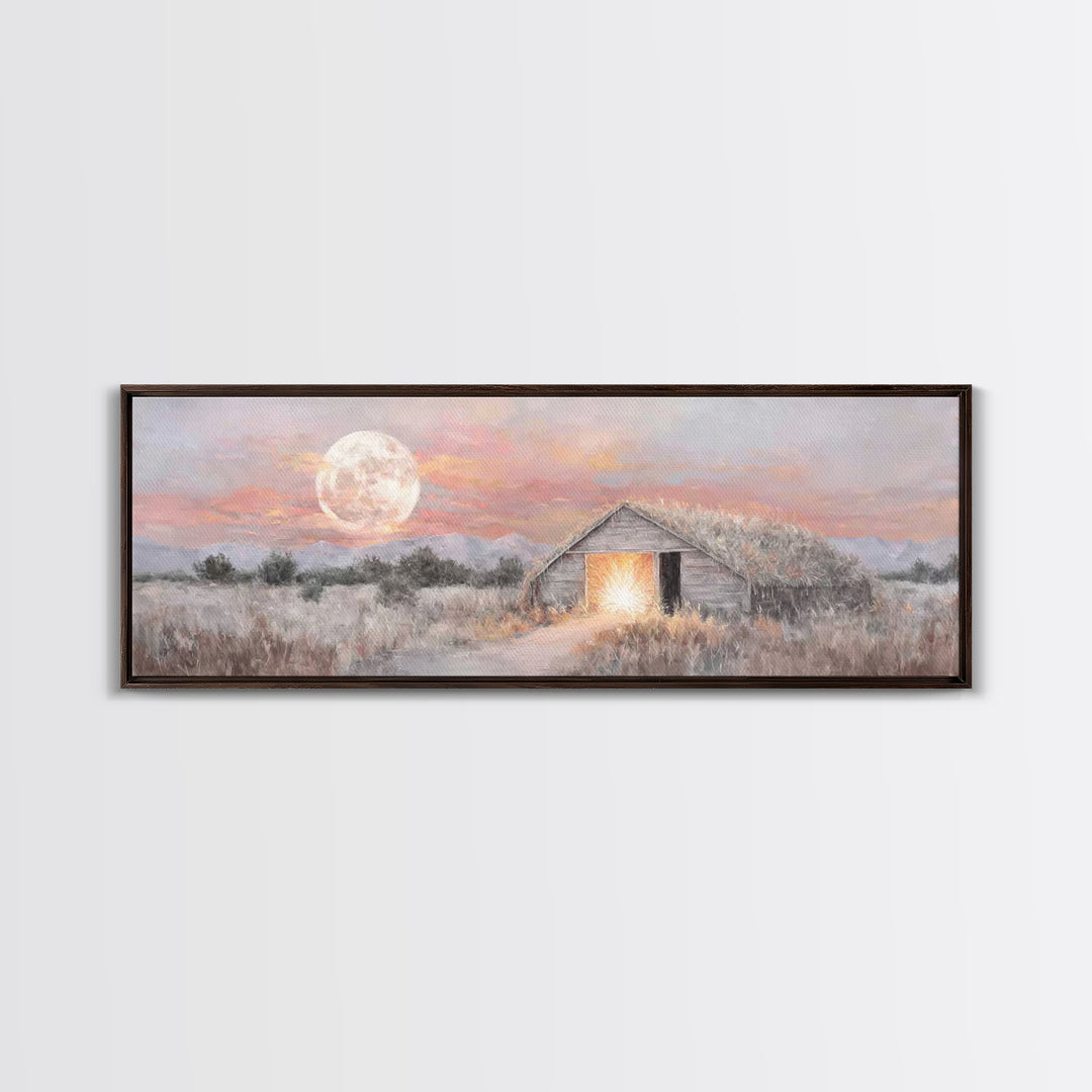 Moonrise Hope, Framed Canvas Print, Panoramic Painting, Christmas Wall Art, Christian Art Canvas, Christian Christmas Art, Christian Gift I
