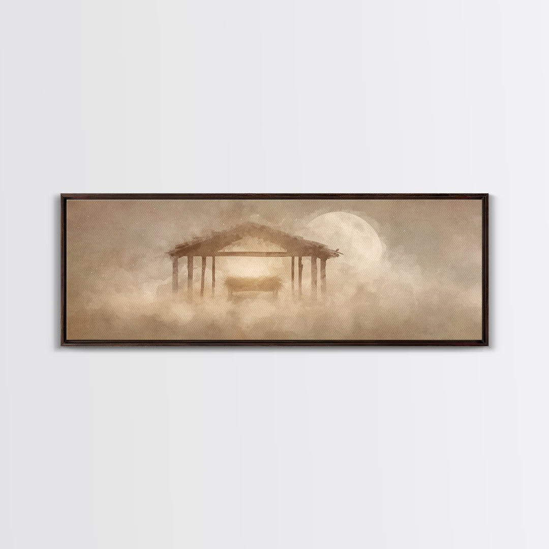 Holy Stable Dream – Framed Canvas Print – Panoramic Frame – Christmas Wall Art – Christian Art Canvas – Christian Christmas Art – Christmas