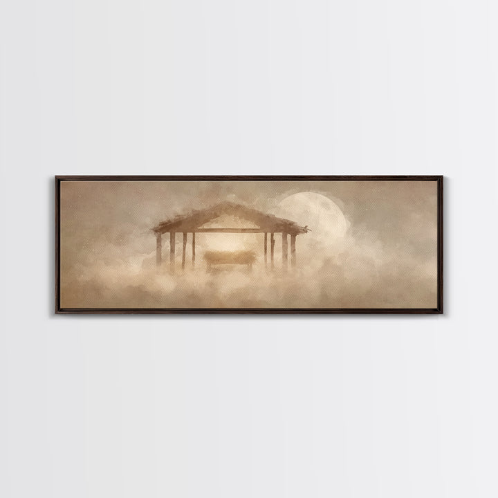 Holy Stable Dream – Framed Canvas Print – Panoramic Frame – Christmas Wall Art – Christian Art Canvas – Christian Christmas Art – Christmas