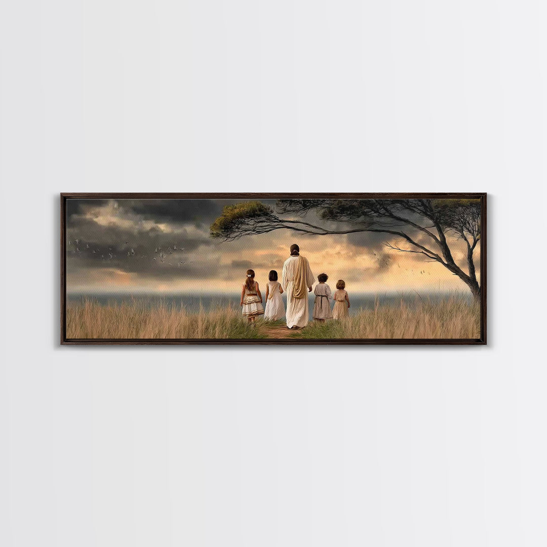 Evening Promise, Framed Canvas Print, Christian Art Canvas, Panoramic Wall Art, Christian Painting, Christmas Wall Art, Jesus Canvas Art