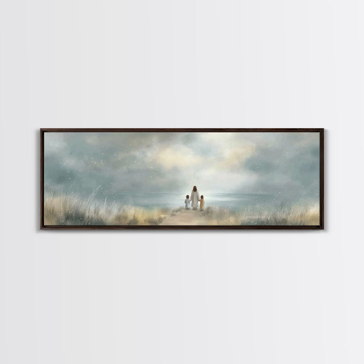 Quiet Flock | Framed Canvas Print | Christian Art Canvas | Panoramic Painting | Christian Wall Art | Christmas Art | Modern Christian Art