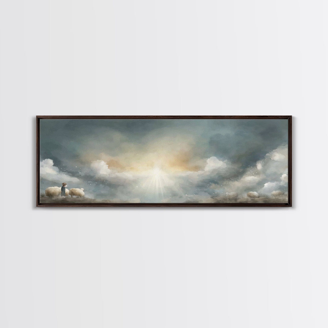 Shepherd’s Radiance – Framed Canvas Print – Panoramic Painting – Christian Wall Art – Christian Art Canvas – Christmas Art – Jesus Painting