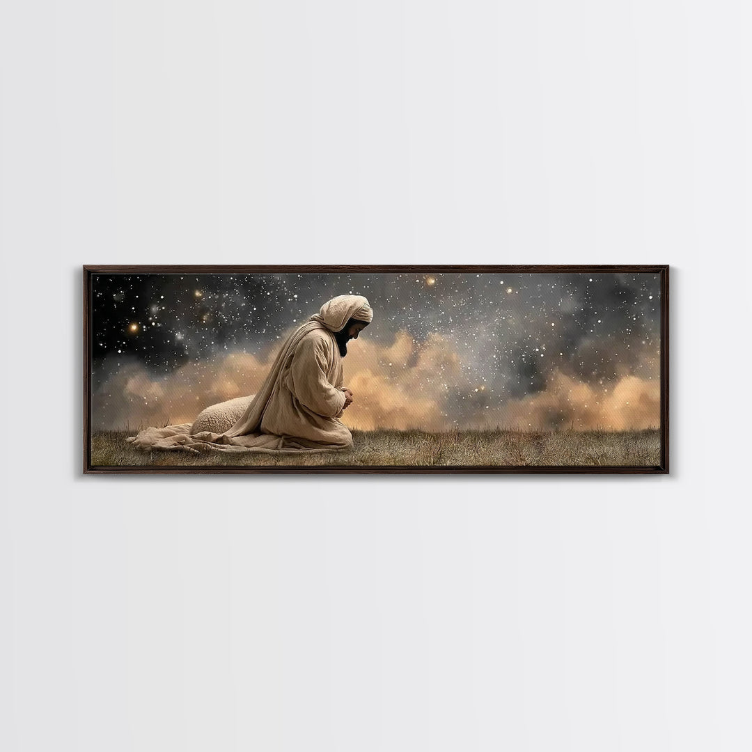 Starfield Prayer – Framed Canvas Print – Panoramic Frame – Christian Art Canvas – Christian Wall Art – Jesus Painting – Christian Christmas