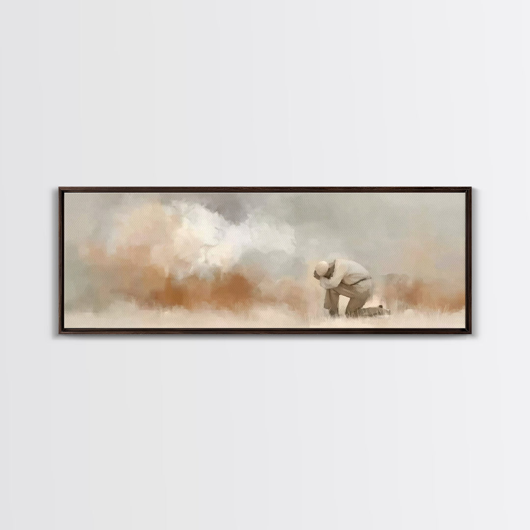 Desert Supplication | Framed Canvas Print | Panoramic Painting | Christian Wall Art | Christian Art Canvas | Jesus Painting | Christmas Art