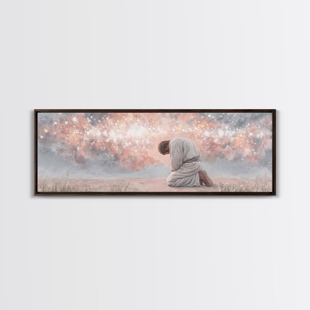 Softened Reverence, Framed Canvas Print, Panoramic Painting, Christian Art Canvas, Christian Wall Art, Jesus Painting, Christmas Art