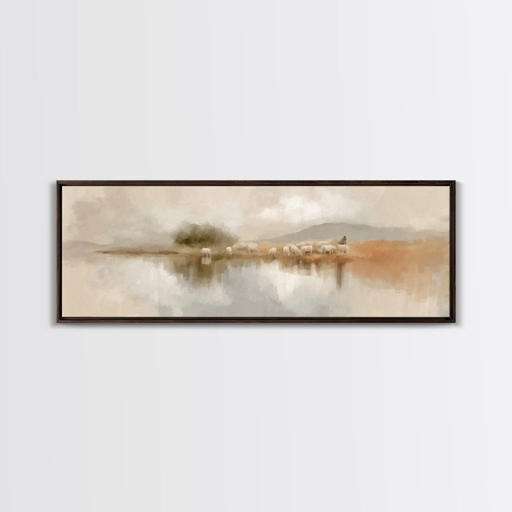 Still Waters Grace, Framed Canvas Print, Panoramic Wall Art, Christian Art Print, Jesus Canvas Art, Christian Christmas Art, Christian Deco