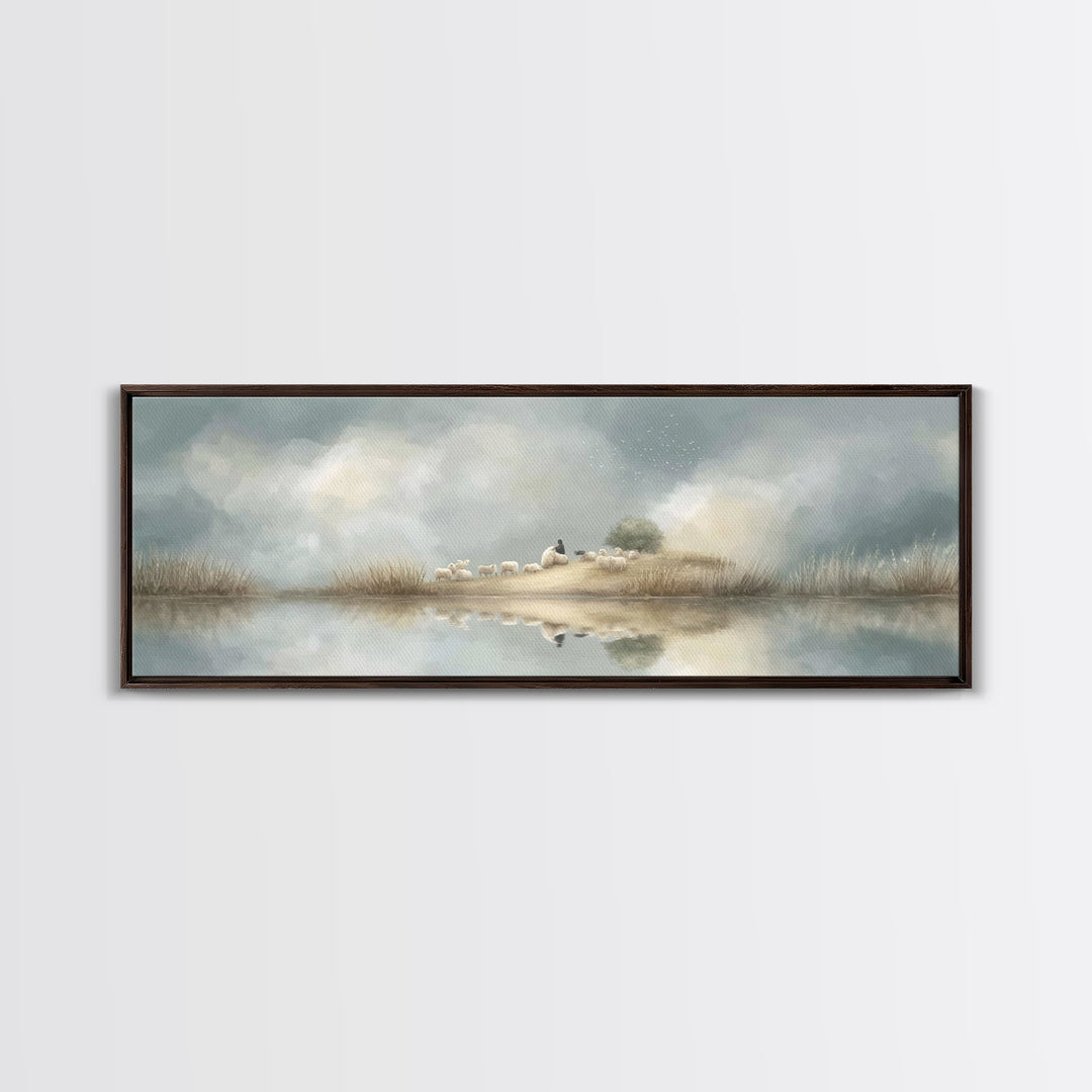 Hillside Morning Peace | Framed Canvas Print | Panoramic Painting | Christian Wall Art | Jesus Art Print | Modern Christian Art | Christmas