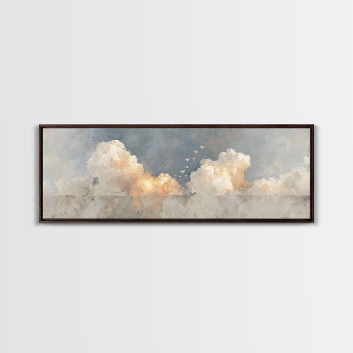 Doves Of Light | Framed Canvas Print | Christian Wall Art | Panoramic Art | Christian Art Print | Christmas Art | Minimalist Christian Art