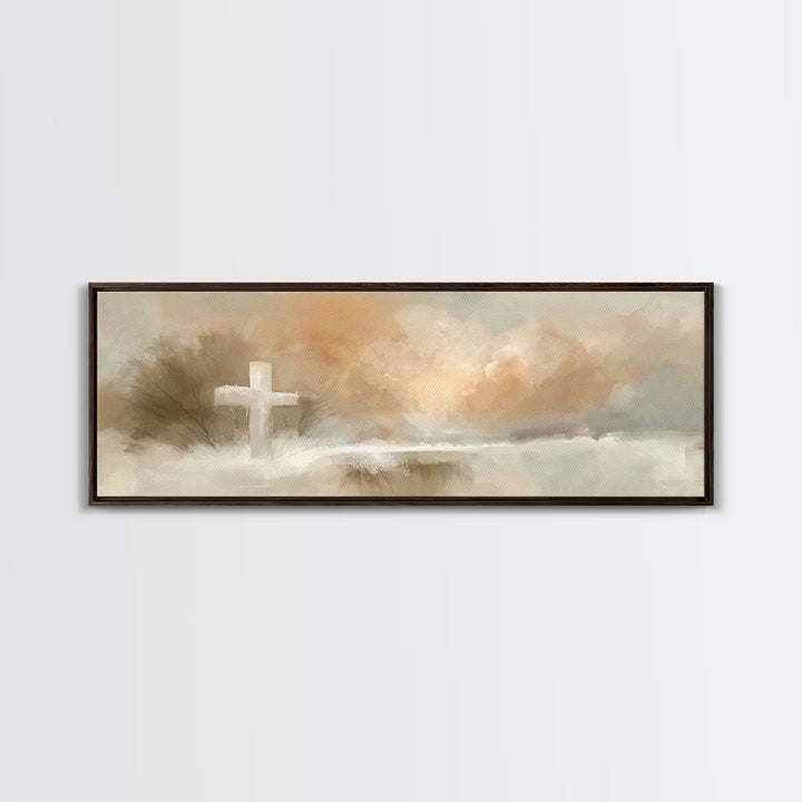 Morning Hope Cross, Framed Canvas Print, Christian Wall Art, Panoramic Print, Christian Painting, Christmas Art, Christian Art Canvas