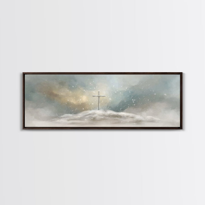 Cross Of Stillness – Framed Canvas Print – Christian Art Print – Panoramic Wall Art – Christmas Art – Christian Decor – Unique Christian Ar