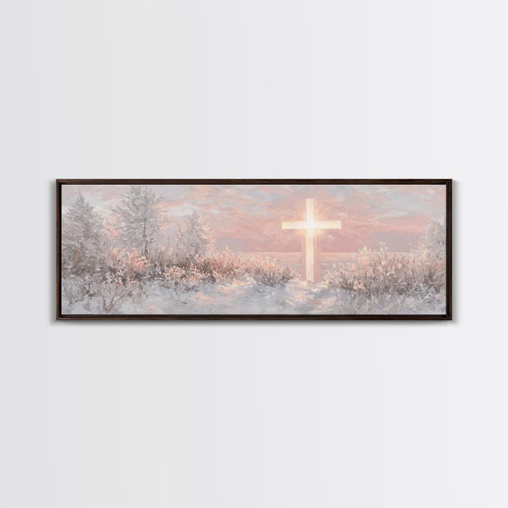 Grace In Winter | Framed Canvas Print | Christian Christmas Art | Panoramic Frame | Christian Art Work | Jesus Painting | Christian Wall Ar