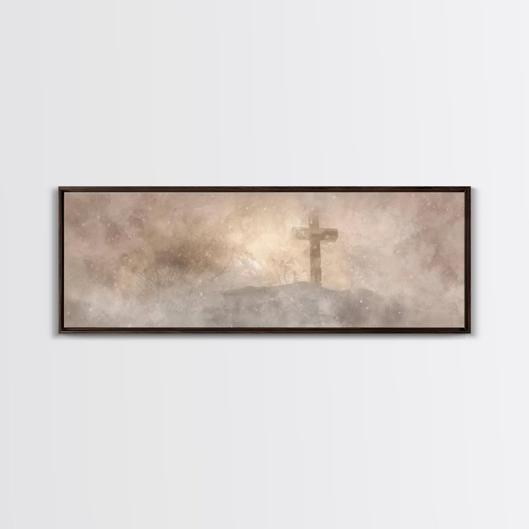 Snowfield Mercy, Framed Canvas Print, Christian Art Canvas, Panoramic Art, Christmas Art Prints, Christian Decoration, Moody Christian Art