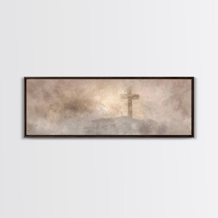 Snowfield Mercy, Framed Canvas Print, Christian Art Canvas, Panoramic Art, Christmas Art Prints, Christian Decoration, Moody Christian Art