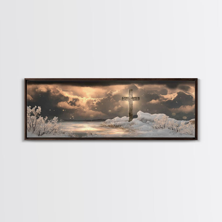 Holy Winter Glow – Framed Canvas Print – Christian Wall Art – Panoramic Painting – Christian Art Gift – Christmas Canvas Wall Art – Jesus A