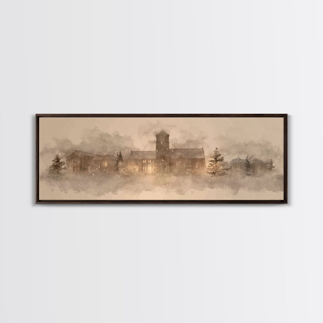 Cathedral In Quiet | Framed Canvas Print | Christian Wall Art | Extra Wide Art | Christian Art Painting | Christmas Art | Christian Home De