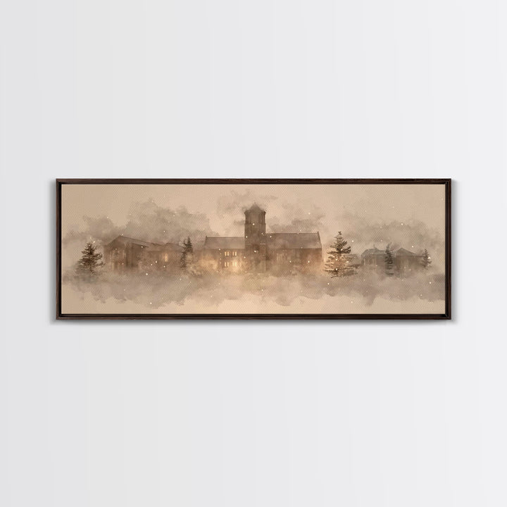 Cathedral In Quiet | Framed Canvas Print | Christian Wall Art | Extra Wide Art | Christian Art Painting | Christmas Art | Christian Home De