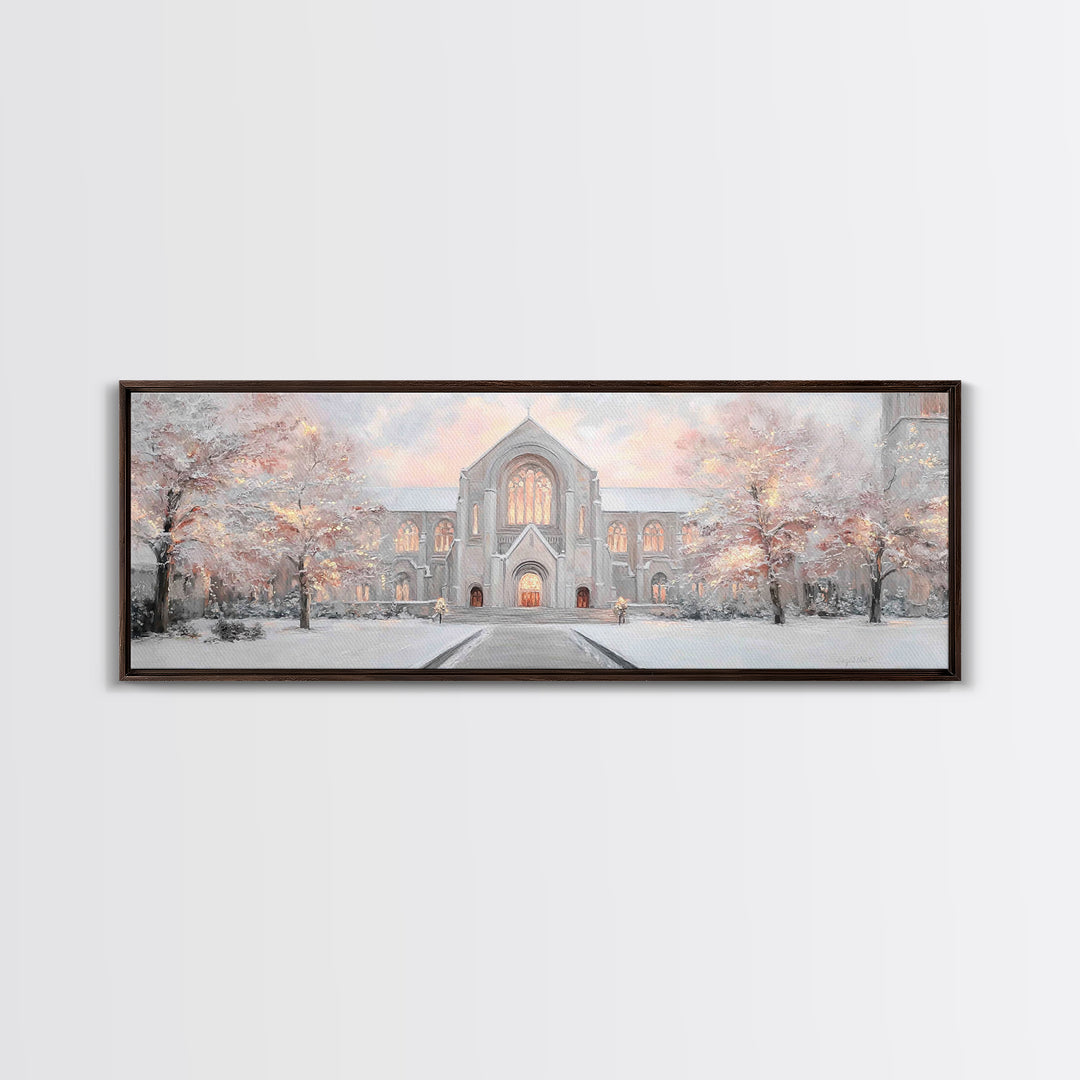 Evening Cathedral Light, Framed Canvas Print, Christian Wall Art, Panoramic Art, Christian Painting, Christmas Art, Framed Christian Art
