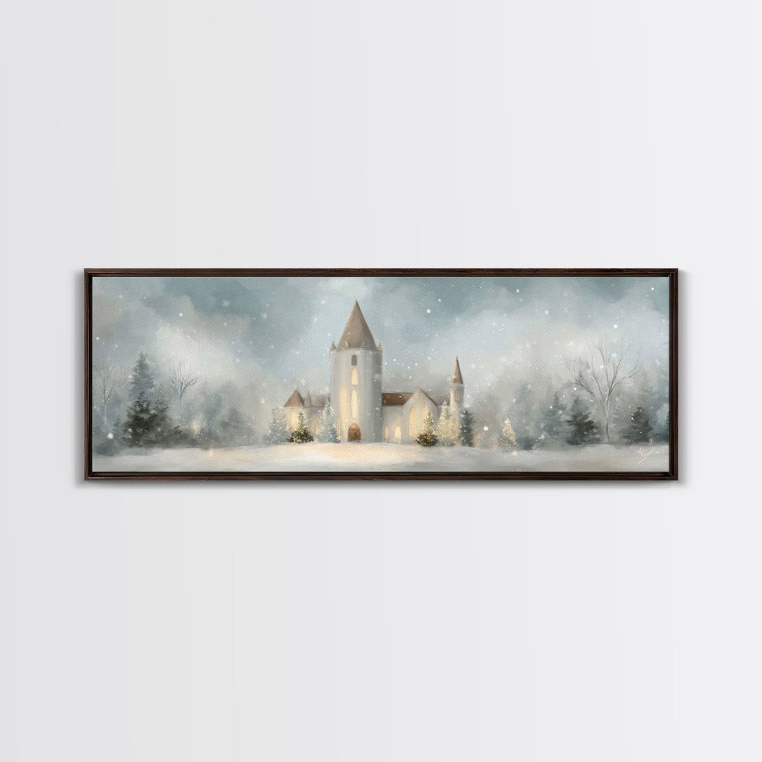 Light Of The Chapel – Framed Canvas Print – Christian Wall Art – Panoramic Painting – Christmas Art – Christian Art Canvas – Christian Deco