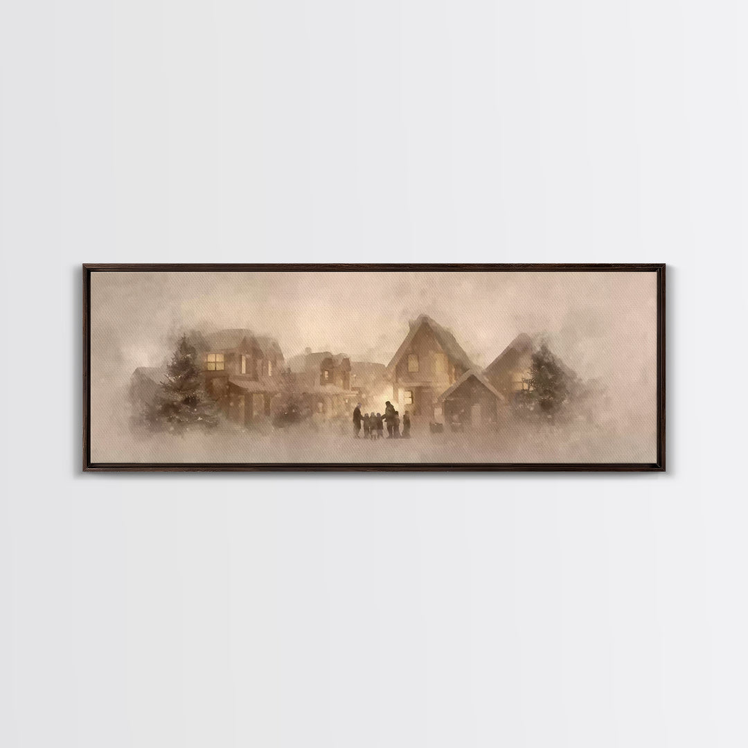 Village Of Blessings | Framed Canvas Print | Christian Art Print | Panoramic Art | Christmas Art Work | Christian Christmas Decor | Christi
